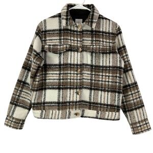 Joie Plaid Coat Women's XS Brown White Black Wool Blend Long Sleeve Collared